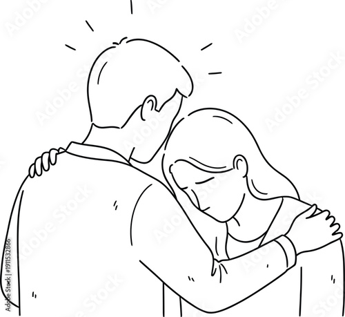 Tender moment of man comforting woman in emotional embrace