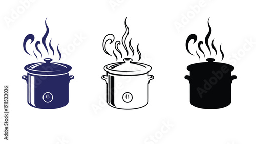 Pot vector illustrations in different colors and styles for cooking concepts