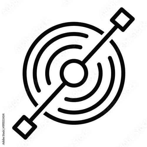 Black and white radio signal waves icon with antenna  communication technology symbol icon