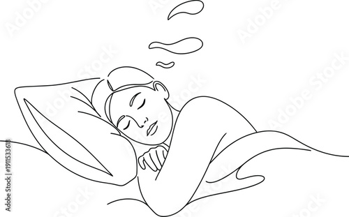 Woman sleeping peacefully with hand on face in minimalist line art