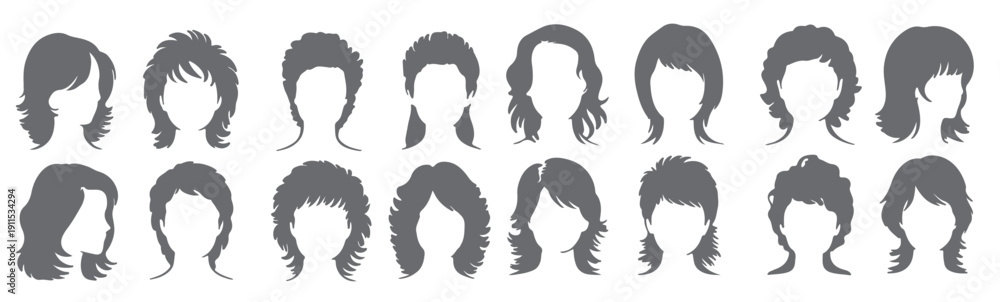 Obraz premium sixteen grey female hairstyle silhouettes various short 