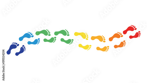 Footprints icon in a colorful gradient rainbow trail vector illustration