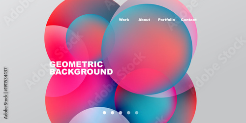 Abstract colorful shapes overlap. Gradient hues create modern design. Text labels present portfolio information. Minimalist aesthetic.
