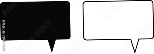 Speech and thought bubble icon set in flat and outline style, chat dialogue, comic talk balloons collection, black monochrome vector illustration isolated on transparent background