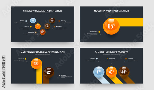 Financial Performance Five One Two Three Option Graph Presentation Design Vector Illustration Set. Visual Solution 5 1 2 3 Step Infographic Slide Layout Collection.