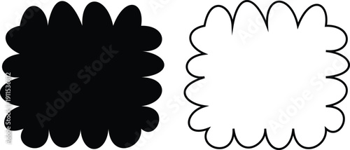 Speech and thought bubble icon set in flat and outline style, chat dialogue, comic talk balloons collection, black monochrome vector illustration isolated on transparent background