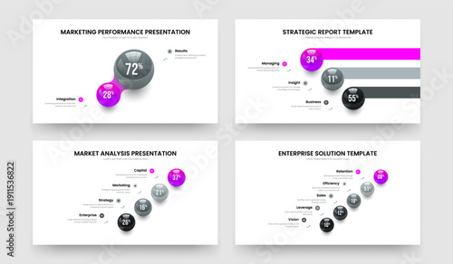 Clean Launch Two Three Four Five Step Diagram Presentation Design Vector Illustration Collection. Financial Review 2 3 4 5 Option Infographic Slide Layout Set.
