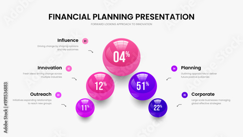 Market Analysis Slideshow Design Vector Illustration. Business Development 5 Option Infographic Frame Template. Creative Proposal Five Element Graph Presentation Layout.
