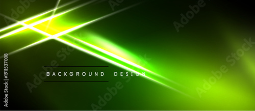 Dark green background features bright neon lines, creating dynamic abstract design. Text reads background design. Vivid colors, modern aesthetic.