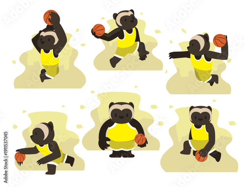 Basketball Cartoon Character Wolverine Poses