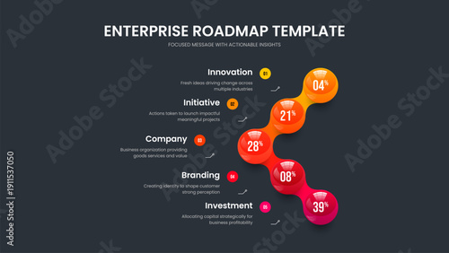 Consulting Proposal Slideshow Template Vector Illustration. Simple Solution Five Option Diagram Slide Layout. Company Profile 5 Element Chart Presentation Design.