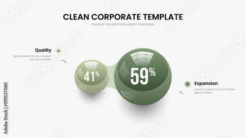 Educational Planning Slide Design Vector Illustration. Modern Showcase 2 Option Diagram Frame Layout. Corporate Visualization Two Step Graph Slideshow Template.