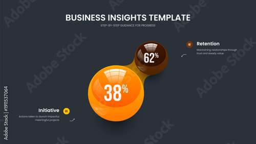 Professional Analysis Presentation Design Vector Illustration. Sales Forecast Two Element Chart Slideshow Template. Clean Overview 2 Option Diagram Slide Layout.