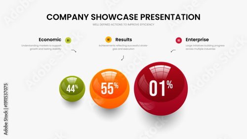 Marketing Campaign 3 Element Diagram Slideshow Design. Simple Briefing Three Step Infographic Presentation Layout. Minimal Report Slide Template Vector Illustration.