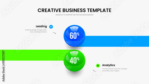 Clean Overview 2 Element Chart Slide Template. Service Review Presentation Design Vector Illustration. Consulting Development Two Step Diagram Frame Layout.