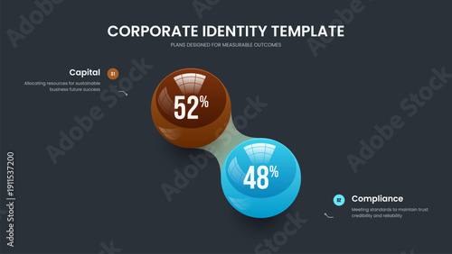 Sales Plan Two Option Infographic Frame Design. Simple Insight 2 Element Chart Presentation Template. Educational Strategy Slideshow Layout Vector Illustration.