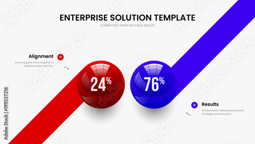 Sales Performance 2 Step Diagram Slideshow Design. Enterprise Introduction Two Element Infographic Slide Template. Product Proposal Presentation Layout Vector Illustration.