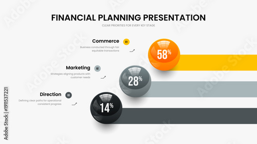 Product Growth 3 Step Graph Slide Template. Simple Performance Slideshow Layout Vector Illustration. Enterprise Planning Three Element Infographic Frame Design.