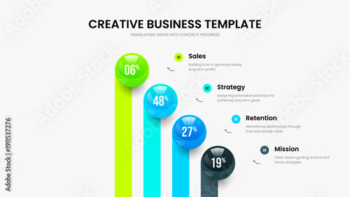 Corporate Introduction 4 Step Graph Presentation Design. Investor Review Slide Layout Vector Illustration. Modern Innovation Four Element Infographic Frame Template.