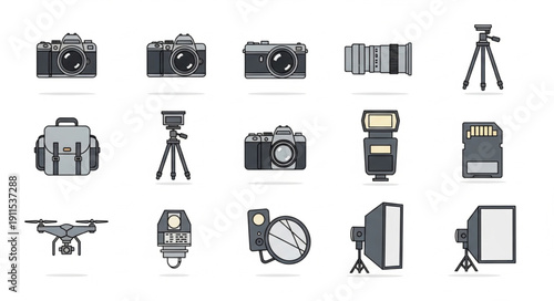 Collection of Photography Equipment Icons and Symbols.