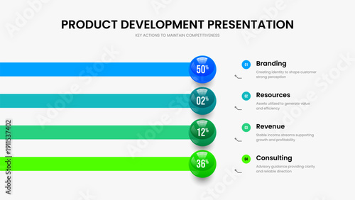 Professional Campaign Four Step Graph Slide Layout. Creative Portfolio 4 Option Chart Presentation Design. Sales Proposal Slideshow Template Vector Illustration.