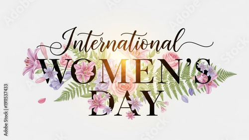 International women's day celebration with floral design and text on white background