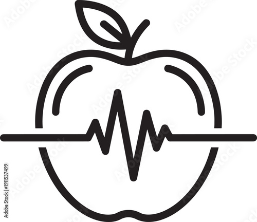 Healthy diet apple fruit heart pulse vector icon for nutrition wellness and fitness tracking