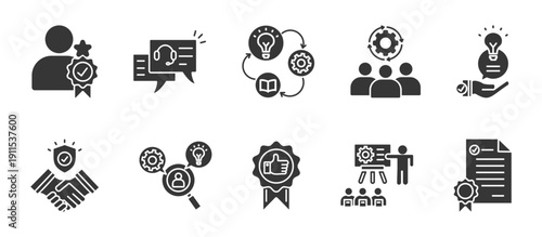 Expertise  glyph icon set collection . Icon pack contain Expertise, consulting, knowledge, team, advice, trust, research, professional, training, certification	