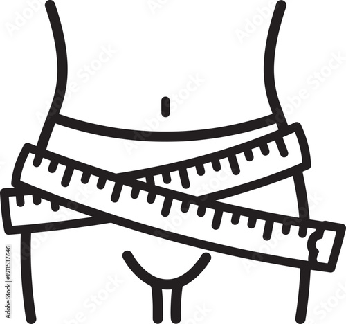 Waist with measuring tape vector icon for slimming weight loss monitoring and healthy lifestyle