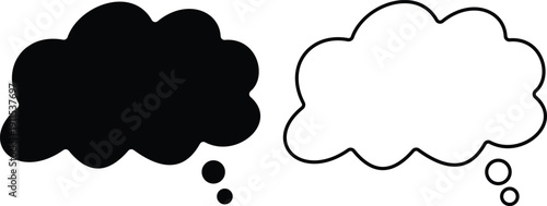 Speech and thought bubble icon set in flat and outline style, chat dialogue, comic talk balloons collection, black monochrome vector illustration isolated on transparent background