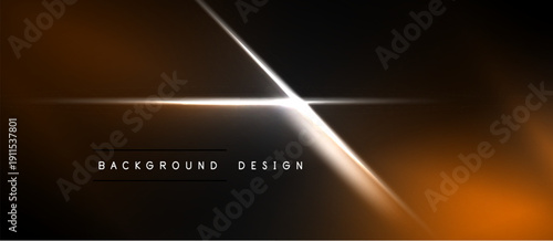 Dark abstract background. Bright lines intersect, creating dynamic visual effect. Warm orange hues blend into black space. Modern design element.