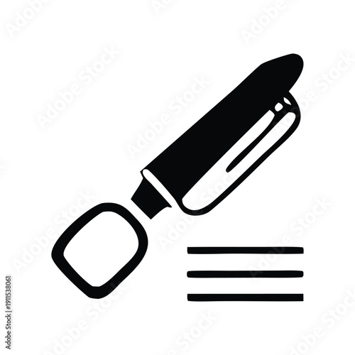 Hand-drawn illustration of a highlighter marker with three parallel lines drawn in black ink on a white background
