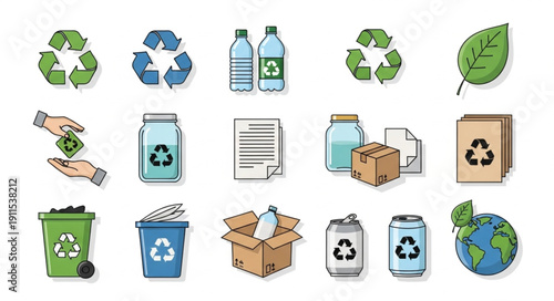 Recycling symbols and icons for environmental protection.