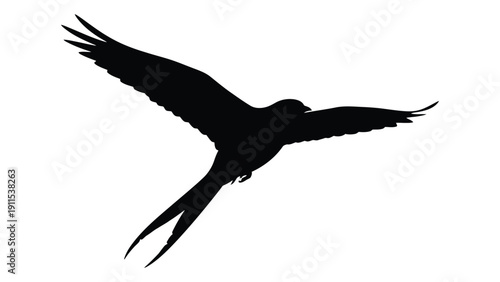 A black bird with outstretched wings flying against a white background Vector