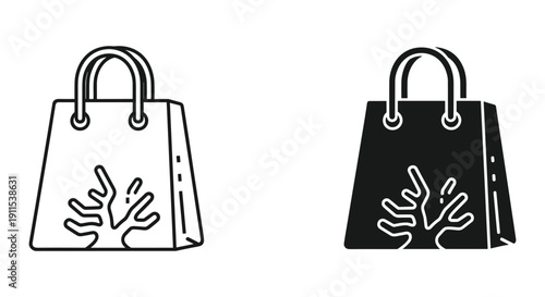 Eco friendly shopping bags reusable black white vector illustration hand drawn style