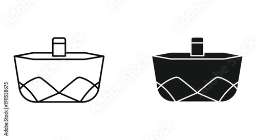 Black and White Line Art Pottery Icons with Geometric Patterns