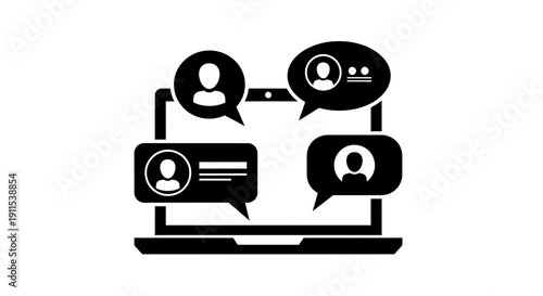 Laptop with speech bubbles for online communication and social media chat