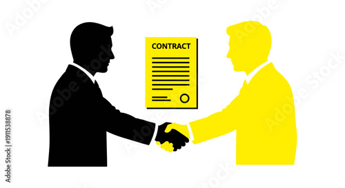 Businessmen shaking hands over a contract agreement symbolizing partnership and deal