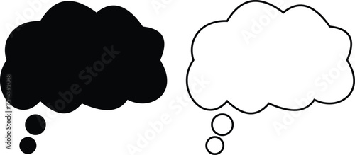 Speech and thought bubble icon set in flat and outline style, chat dialogue, comic talk balloons collection, black monochrome vector illustration isolated on transparent background