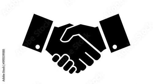 Business partnership handshake agreement concept with two hands shaking in black silhouette on white background