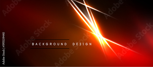 Dark red background features bright orange light streaks radiating from central point. Text reads background design. Simple, modern aesthetic.