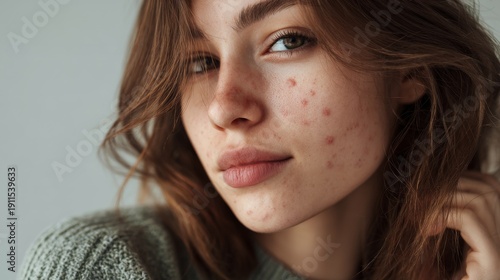 portrait of teenage girl with acne on her cheek