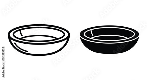 Black and White Bowls Illustration on White Background, Simple Design