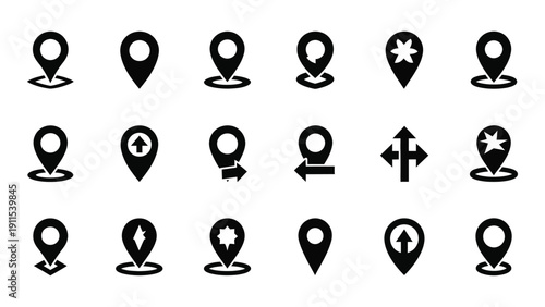 A collection of various icons representing location pins and user avatars. Vector