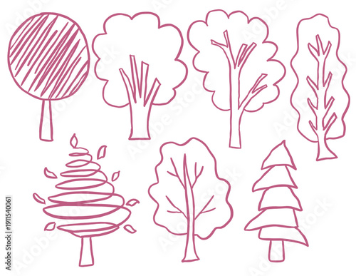 Hand drawn tree cartoon doodle collection for use print project, map, scrapbook, journal, invitation, card or office work presentation