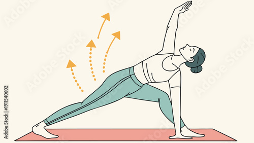 Balance and Breath: A woman executes a graceful yoga pose, channeling inner peace and physical strength through mindful practice. 