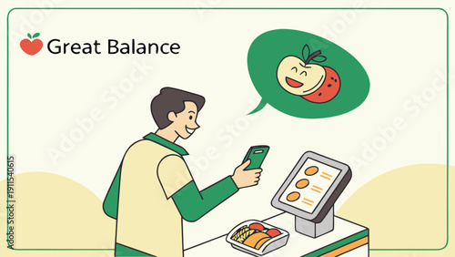 Smart Shopping: A person scans a barcode with a smartphone in a grocery store, demonstrating a seamless shopping experience using technology.
