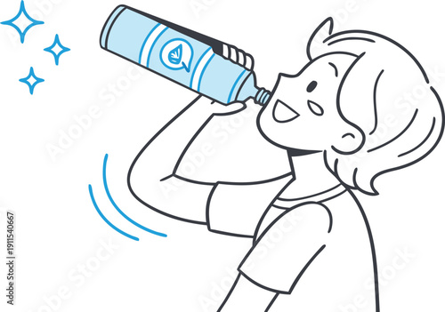 Quench Your Thirst: An illustration of a person drinking water from a refreshing water bottle, embodying hydration and well-being.