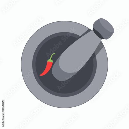 Traditional Stone Mortar and Pestle or Cobek with Chili Vector