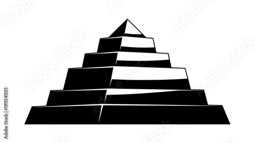 Abstract Geometric Pyramid Structure with Black and White Tiers